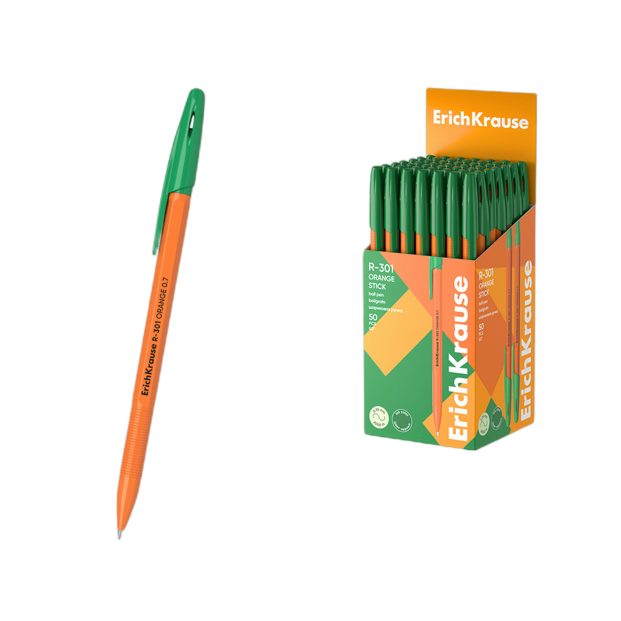 Ручка шар. Зеленый 0,7мм R-301 желт.корп.Orange Er